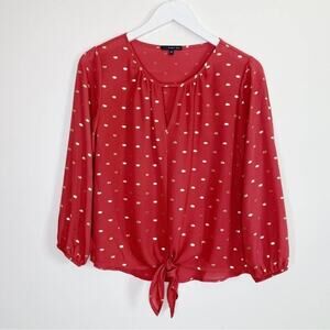 West Kei | Coral Gold Splatter Print Tie Front Blouse